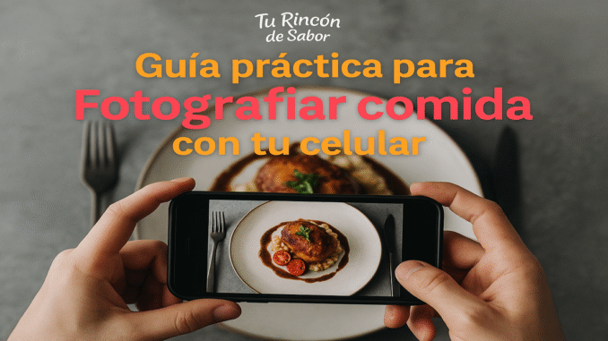 Fotografía de Comida Manos tomando foto de plato gourmet con celular, guía práctica de fotografía de comida para mejorar imágenes gastronómicas en tu blog o redes
